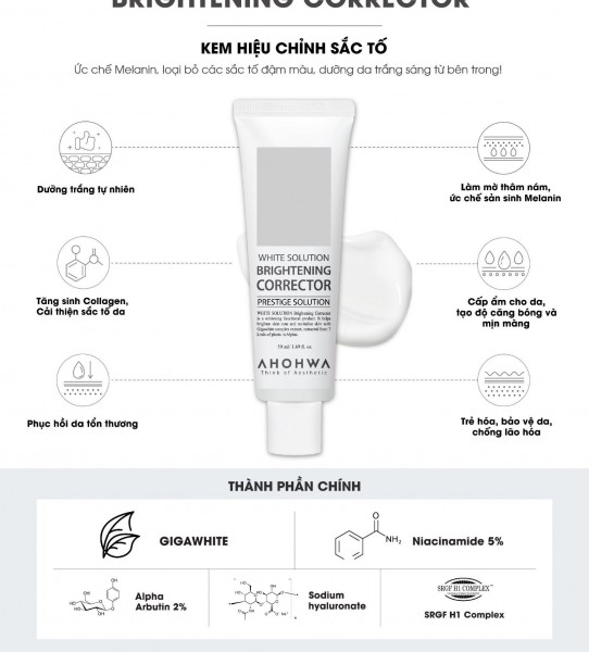Kem Dưỡng Hỗ Trợ Cải Thiện Sắc Tố, Làm Sáng Da Đều Màu Ahohwa - Brightening Corrector 50ml