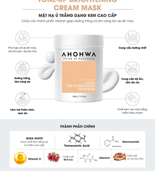 Mặt Nạ Kem Ủ Hỗ Trợ Làm Sáng Da Ahohwa - Tone-Up Brightening Cream Mask 500gr