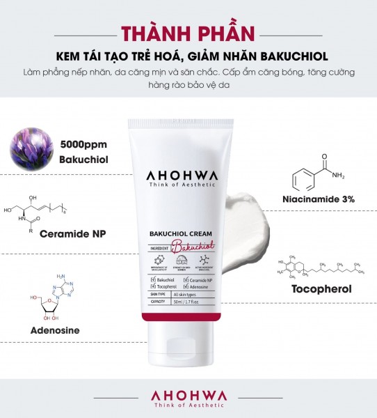 Kem Hỗ Trợ Phục Hồi, Làm Mịn Da, Giảm Nếp Nhăn Bakuchiol Ahohwa - Bakuchiol Cream 50ml
