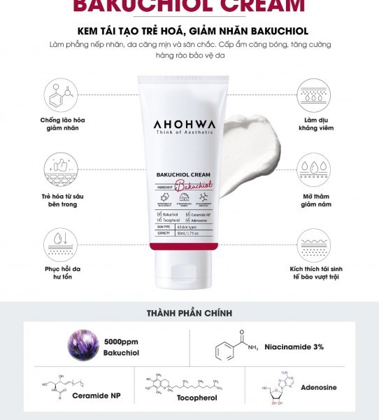 Kem Hỗ Trợ Phục Hồi, Làm Mịn Da, Giảm Nếp Nhăn Bakuchiol Ahohwa - Bakuchiol Cream 50ml