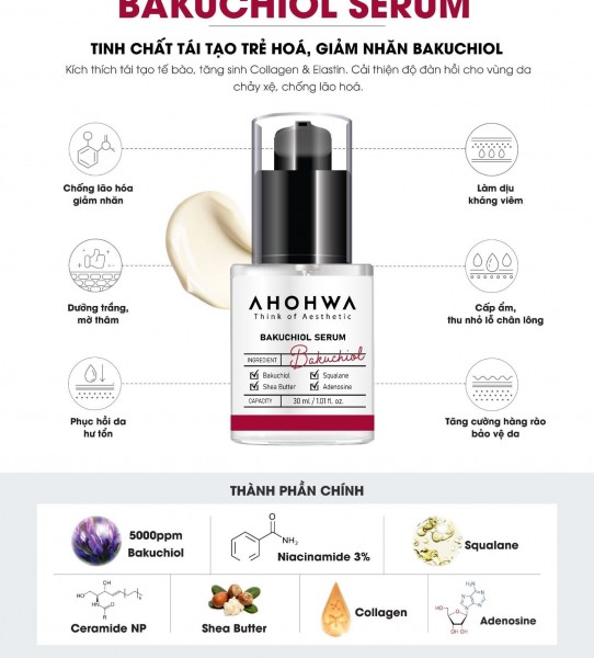 Tinh Chất Hỗ Trợ Phục Hồi, Làm Mịn Da, Giảm Nếp Nhăn Bakuchiol - Ahohwa Bakuchiol Serum 30ml