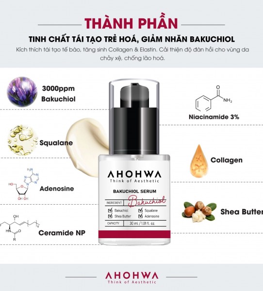 Tinh Chất Hỗ Trợ Phục Hồi, Làm Mịn Da, Giảm Nếp Nhăn Bakuchiol - Ahohwa Bakuchiol Serum 30ml