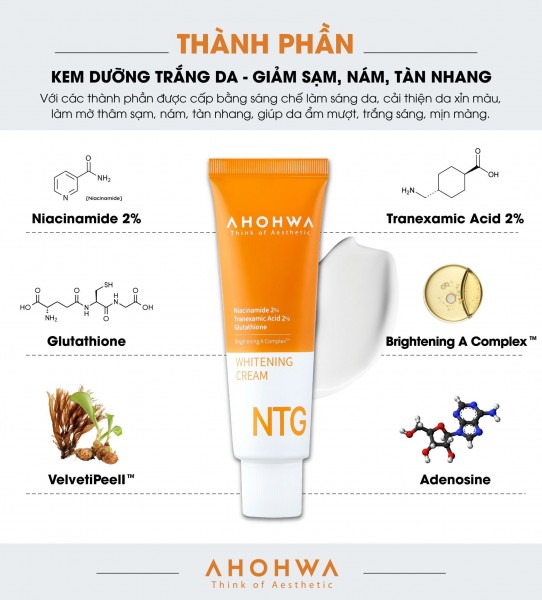 Kem Dưỡng Hỗ Trợ Làm Sáng Da, Cải Thiện Sắc Tố Da Ahohwa - NTG Whitening Cream 50ml