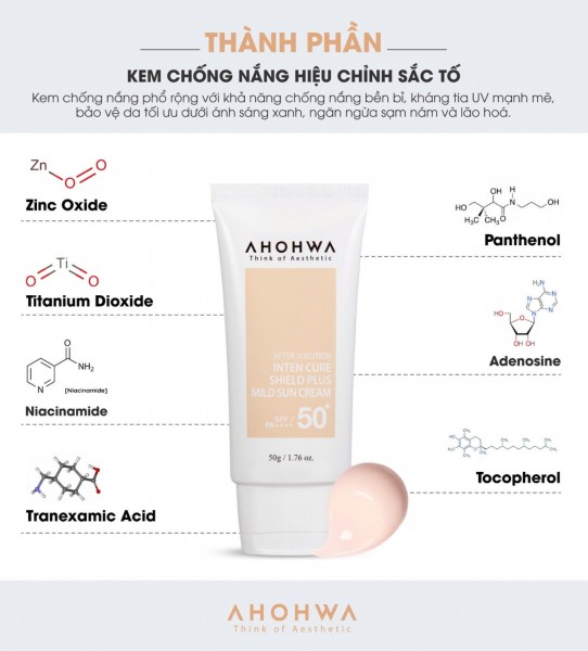 Kem Chống Nắng Hỗ Trợ Bảo Vệ Da, Hiệu Chỉnh Sắc Tố - X5 Bảo Vệ - Ahohwa SPF 50+/PA++++ Inter Cure Shield Plus Mild Sun Cream 50g