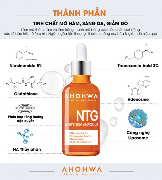 Tinh Chất Hỗ Trợ Làm Sáng Da, Giảm Đỏ, Cân Bằng Sắc Tố - Ahohwa NTG Whitening Ampoule 50ml