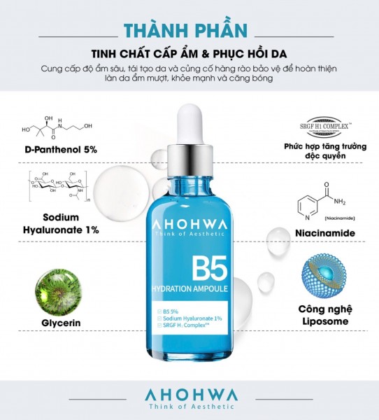 Tinh Chất B5 Hỗ Trợ Cấp Ẩm Và Chăm Sóc Da Khỏe Mạnh - Ahohwa Hydration Ampoule B5 50ml