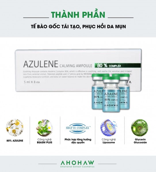 Tế Bào Gốc Hỗ Trợ Làm Dịu, Chăm Sóc Da Mụn, Phục Hồi Da - Ahohwa Azulene Calming Ampoule - Hộp 8 Lọ x 5ml