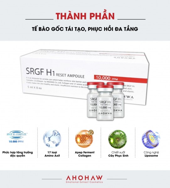 Yếu Tố Tăng Trưởng Tế Bào Gốc - Ahohwa SRGF H1 Reset Ampoule - Hộp 8 Lọ x 5ml