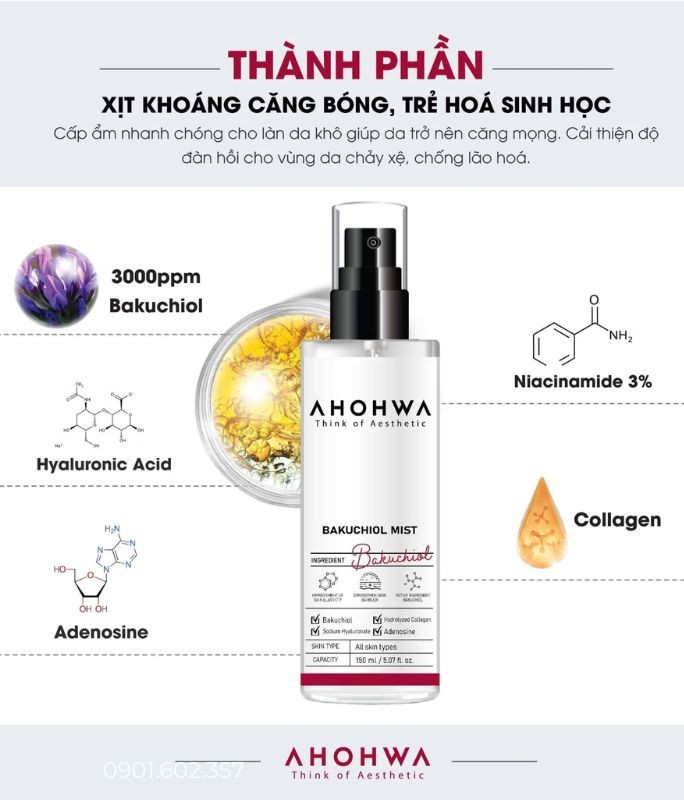 Xịt Khoáng Căng Bóng, Trẻ Hoá Sinh Học Bakuchiol - Ahohwa Bakuchiol Mist 150ml