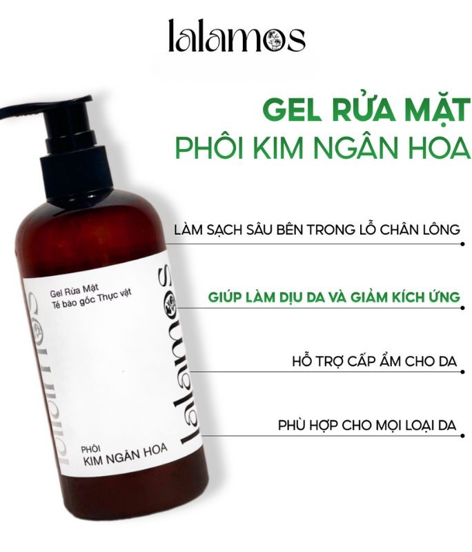Gel rửa mặt Phôi Kim Ngân Hoa Lalamos - Làm sạch sâu, loại bỏ bụi bẩn, dầu thừa, ngừa mụn