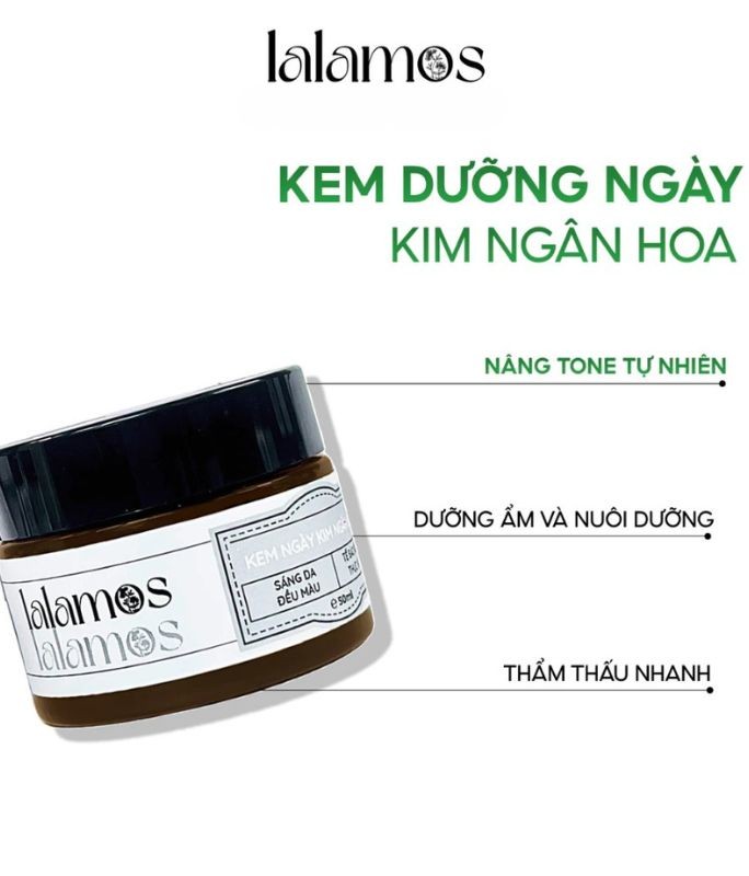 Bộ Kem ngày đêm Kim Ngân Hoa Lalamos dưỡng trắng, mờ thâm, cấp ẩm tối ưu và chống lão hóa