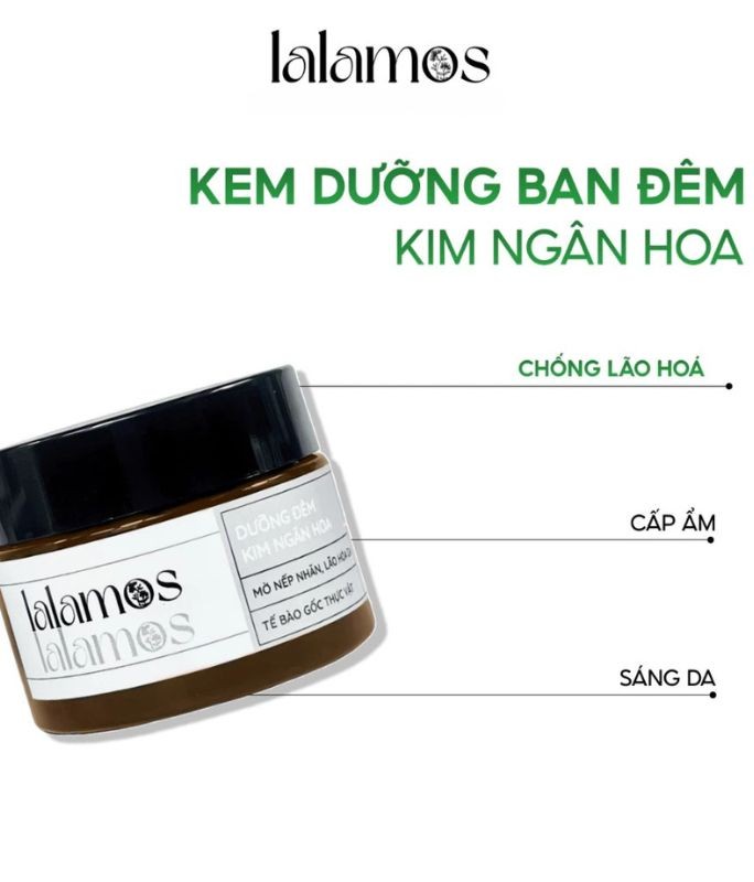 Bộ Kem ngày đêm Kim Ngân Hoa Lalamos dưỡng trắng, mờ thâm, cấp ẩm tối ưu và chống lão hóa