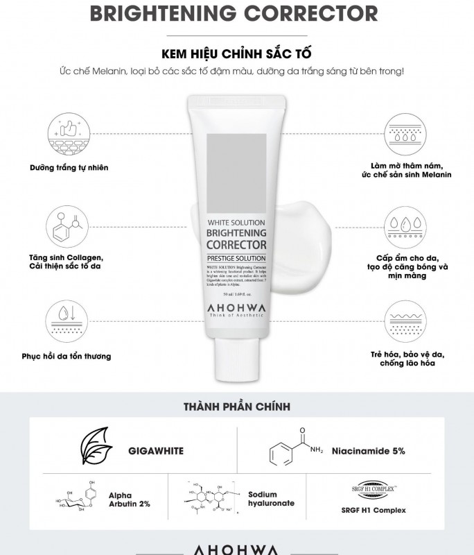 Kem Dưỡng Hỗ Trợ Cải Thiện Sắc Tố, Làm Sáng Da Đều Màu Ahohwa - Brightening Corrector 50ml