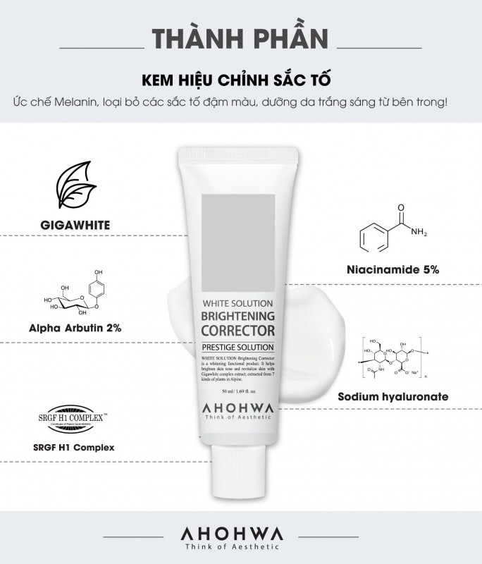 Kem Dưỡng Hỗ Trợ Cải Thiện Sắc Tố, Làm Sáng Da Đều Màu Ahohwa - Brightening Corrector 50ml
