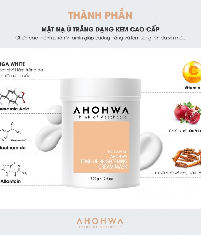 Mặt Nạ Kem Ủ Hỗ Trợ Làm Sáng Da Ahohwa - Tone-Up Brightening Cream Mask 500gr