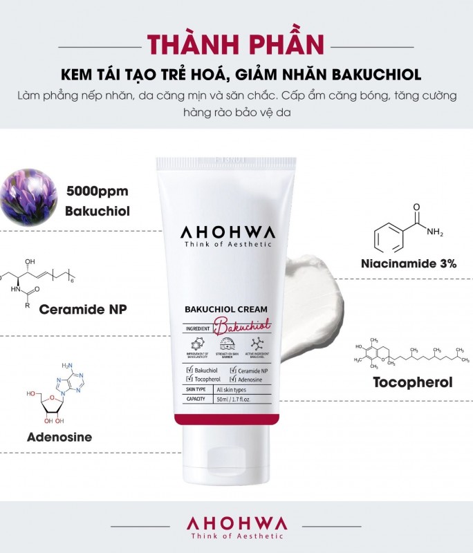 Kem Hỗ Trợ Phục Hồi, Làm Mịn Da, Giảm Nếp Nhăn Bakuchiol Ahohwa - Bakuchiol Cream 50ml