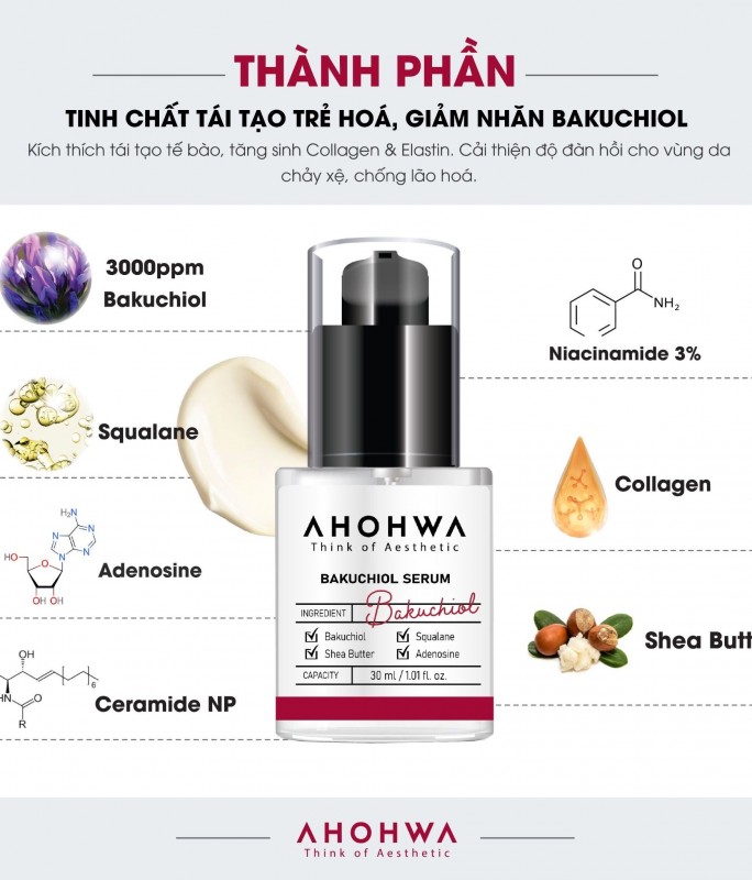 Tinh Chất Hỗ Trợ Phục Hồi, Làm Mịn Da, Giảm Nếp Nhăn Bakuchiol - Ahohwa Bakuchiol Serum 30ml