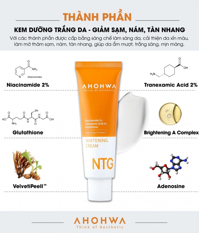 Kem Dưỡng Hỗ Trợ Làm Sáng Da, Cải Thiện Sắc Tố Da Ahohwa - NTG Whitening Cream 50ml