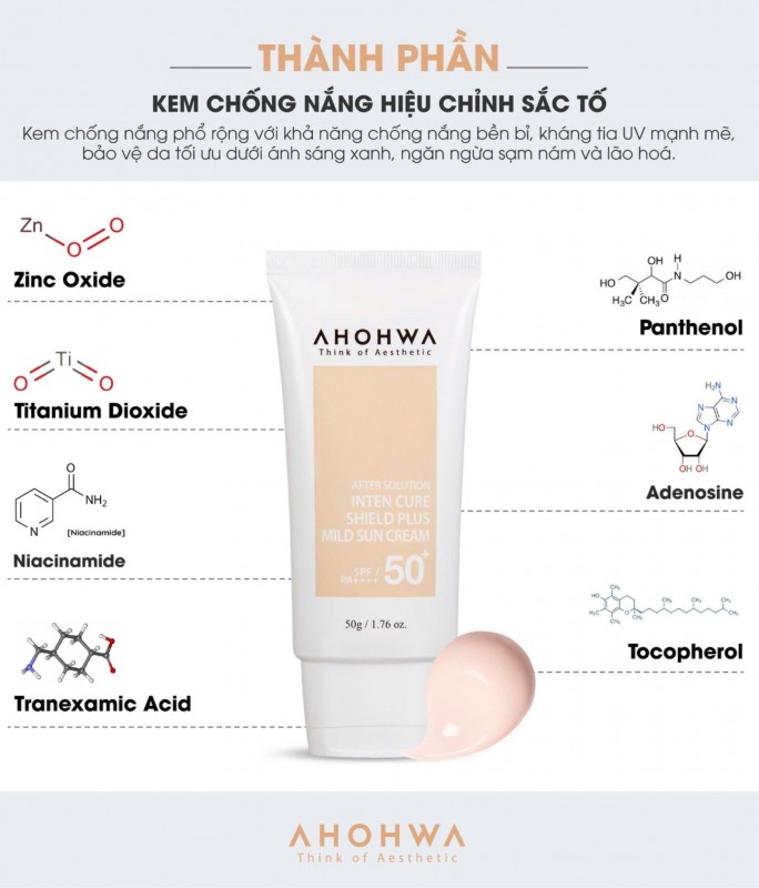 Kem Chống Nắng Hỗ Trợ Bảo Vệ Da, Hiệu Chỉnh Sắc Tố - X5 Bảo Vệ - Ahohwa SPF 50+/PA++++ Inter Cure Shield Plus Mild Sun Cream 50g