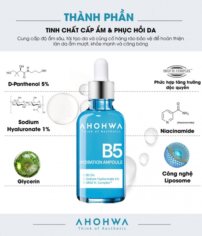 Tinh Chất B5 Hỗ Trợ Cấp Ẩm Và Chăm Sóc Da Khỏe Mạnh - Ahohwa Hydration Ampoule B5 50ml