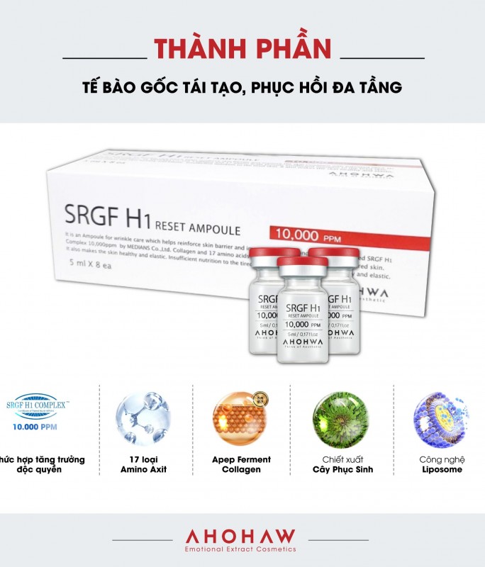 Yếu Tố Tăng Trưởng Tế Bào Gốc - Ahohwa SRGF H1 Reset Ampoule - Hộp 8 Lọ x 5ml