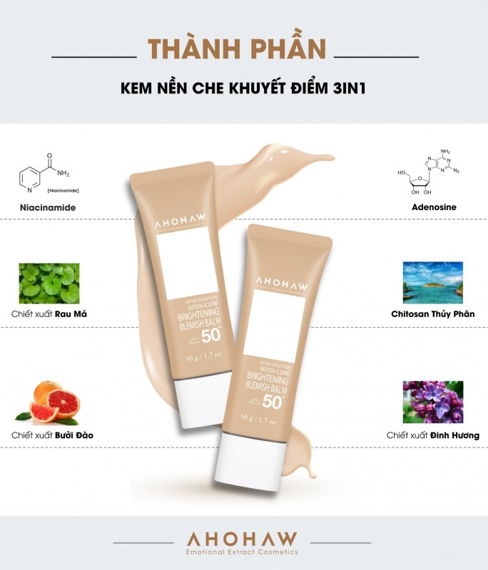 Kem Nền Hỗ Trợ Che Khuyết Điểm 3 In 1 - Ahohwa Brightening Balmish Balm SPF 50+/PA+++ 50gr
