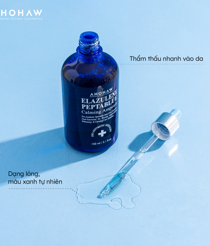 Tinh Chất Phục Hồi, Trẻ Hoá Tế Bào Sinh Học - Ahohwa Elazulene Peptablue Calming Ampoule 50ml