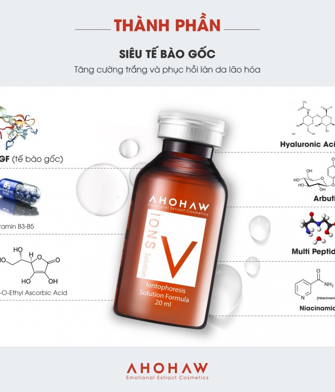 Tế Bào Gốc Thực Vật Phục Hồi Da Mụn, Da Nhạy Cảm - Ahohwa Ions V Solution - Hộp 20 lọ x 20ml