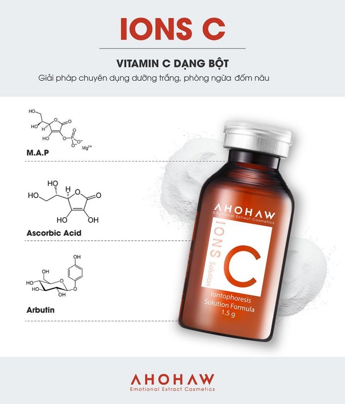Bột vitamin C nguyên chất M.A.P - Ahohwa Ions C Solution - Hộp 20 lọ x 1.5gr