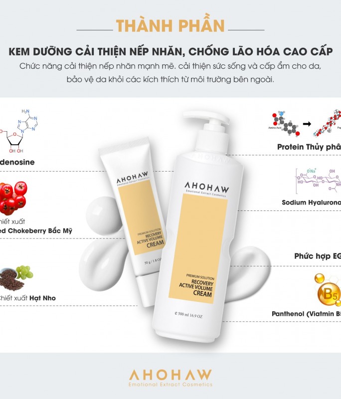Kem Dưỡng Cấp Ẩm, Giúp Làm Chậm Quá Trình Lão Hoá - Ahohwa Recovery Active Volume Cream 50ml