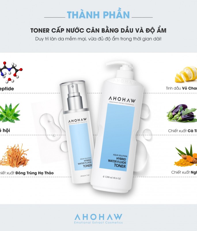 Toner Cân Bằng Da, Cấp Ẩm - Ahohwa Hybird Water Fluide Toner 140ml