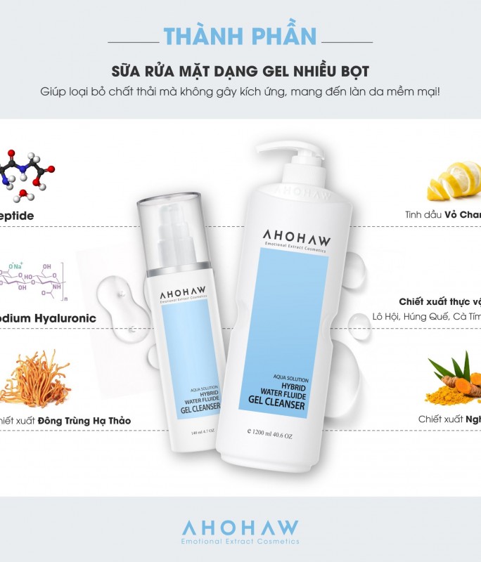 Sữa Rửa Mặt Dạng Gel Dành Cho Mọi Loại Da - Ahohwa Hybird Water Fluide Gel Cleanser 140ml