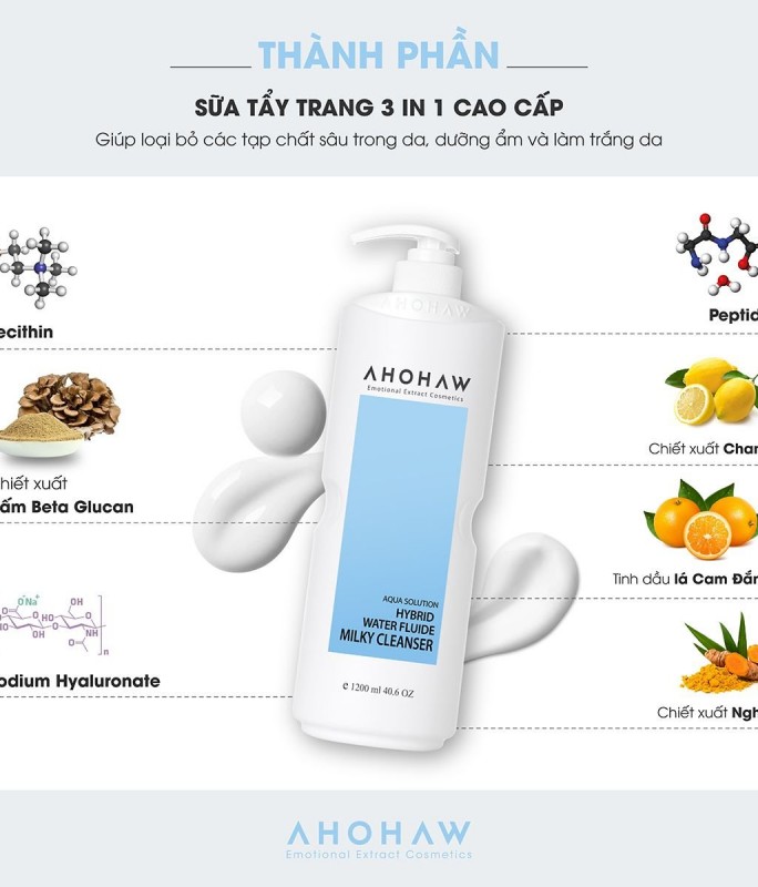 Sữa Tẩy Trang Dành Cho Mọi Loại Da - Ahohwa Hybird Water Fluide Milky Cleanser 1000ml