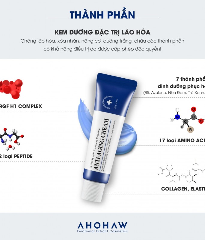 Kem Dưỡng Phục Hồi, Trẻ Hoá Tế Bào Sinh Học - Ahohwa Elazulene Peptablue Anti- Aging Cream 50gr