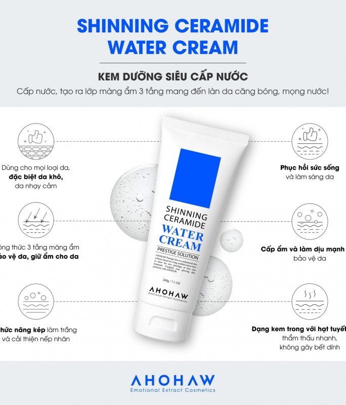 Kem Dưỡng Siêu Cấp Nước & Phục Hồi Hàng Rào Bảo Vệ Da - Ahohwa Shinning Ceramide Water Cream 80gr