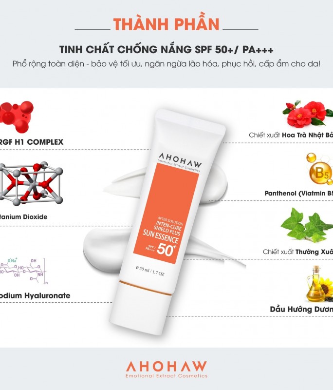 Tinh Chất Chống Nắng Vật Lý Lai Hoá Học - Ahohwa Inten Cure Shield Plus Sun Essence SPF 50+/PA+++ 50gr