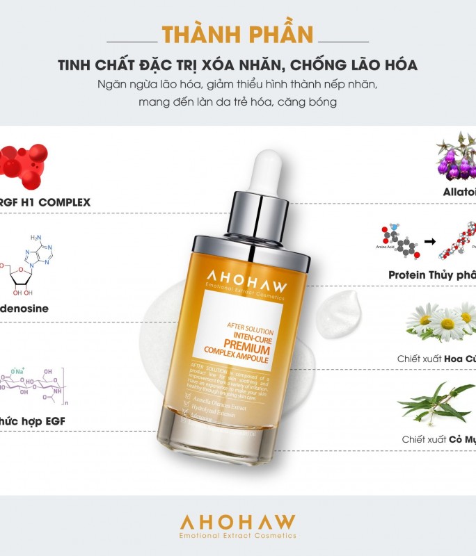 Tinh Chất Giúp Làm Chậm Quá Trình Lão Hóa & Cải Thiện Nếp Nhăn - Ahohwa Inten Cure Premium Complex Ampoule 50ml