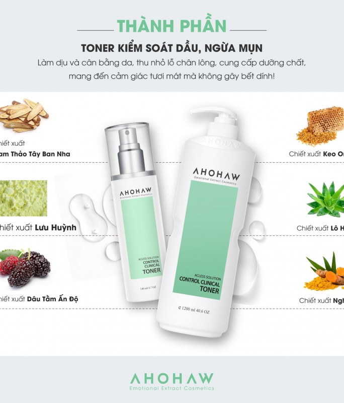 Toner Cân Bằng Da, Cấp Ẩm Dịu Nhẹ, Cải Thiện Mụn - Ahohwa Control Clinical Toner 140ml