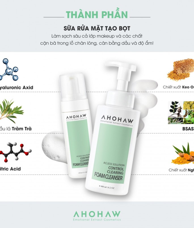 Sữa Rửa Mặt Dạng Bọt Dành Cho Da Dầu Mụn - Ahohwa Control Clearing Foam Cleanser 150ml