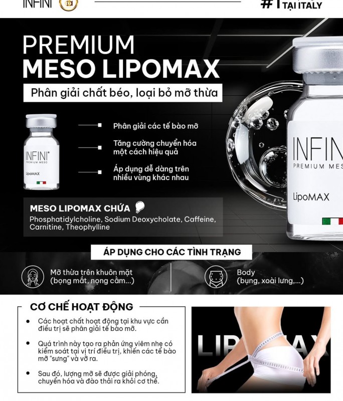 Tinh chất tan mỡ, giảm béo, cải thiện body Infini Premium Meso Lipomax 